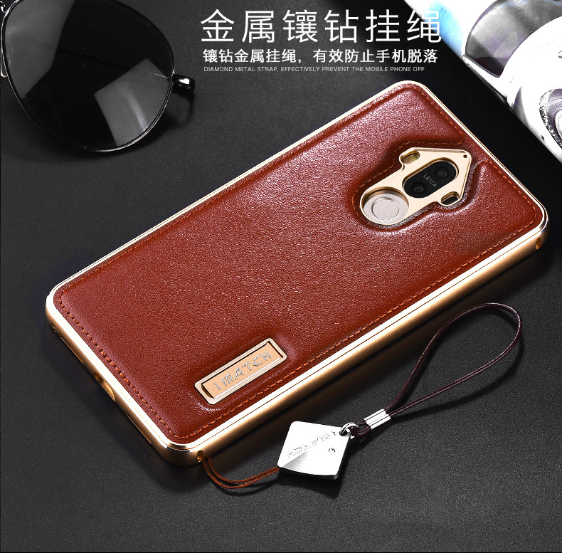 iMatch Luxury Aluminum Metal Bumper Premium Genuine Leather Back Cover Case for Huawei Mate 9