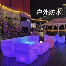 LED luminous bar sofa Commercial leisure backrest chair ktv coffee table Clear bar card seat Terrace combination furniture table