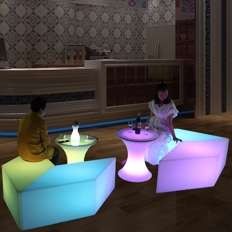 led new product luminous table and chair outdoor waterproof rhombus stool bar table and chair combination leisure sofa coffee table set