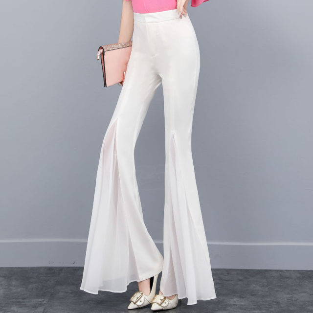 Drape big flared trousers women's spring 2023 new high-waisted wide-leg casual trousers dance trousers temperament chiffon fishtail trousers