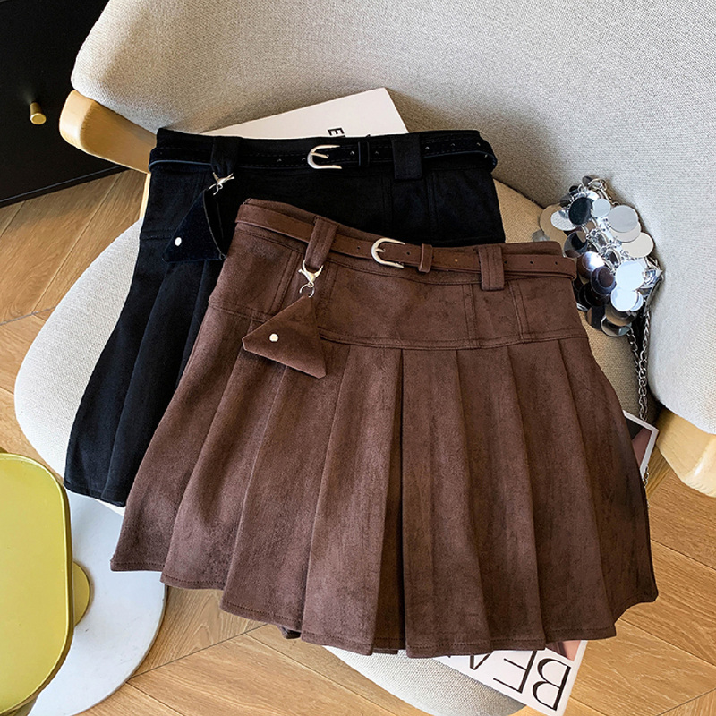 Melard Brown Coffee-Colored Skirt for Women, Suitable for Spring, Autumn, and Winter, Miu Miu Style Skirt Paired with Boots, A-Line Pleated Short Skirt