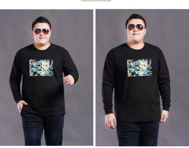 Người đàn ông béo tay dài cộng với phân bón XL mùa thu cổ áo cotton Chất béo đặc biệt lỏng lẻo quần áo thể thao mùa thu áo thun tay dài nam