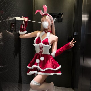 性感纯欲挂脖丝绒撞色圣诞节兔女郎cos角色扮演兔子制服晴趣qqny