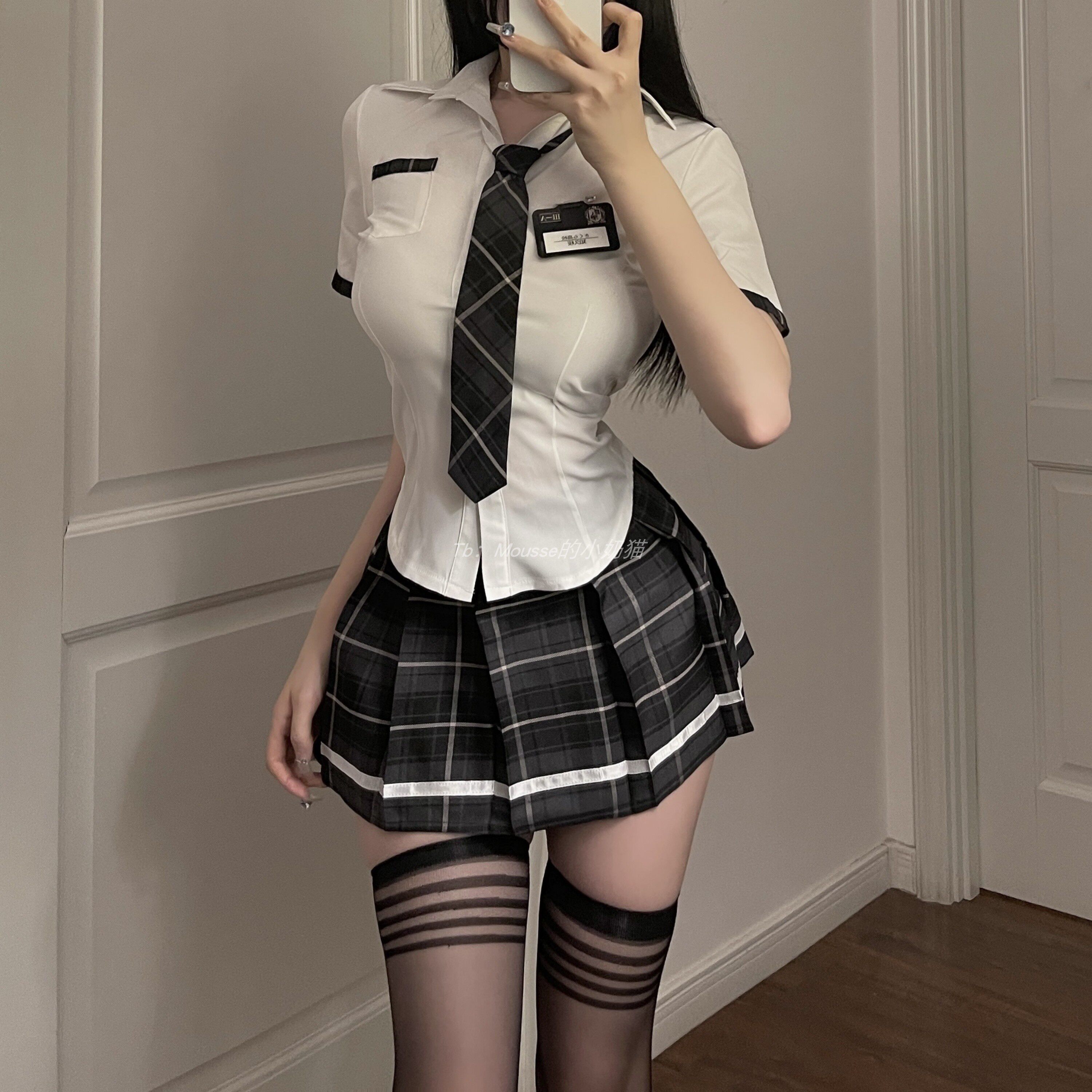 Sexy lingerie schoolgirl outfit jk pure desire uniform cosplay academy  style plus size black stockings set