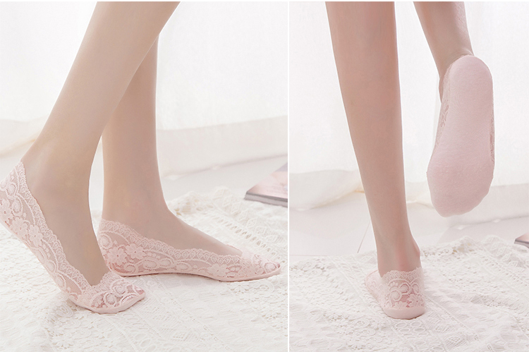 Thuyền socks ladies vô hình thấp để giúp nông miệng ren vớ cotton không có dấu vết ice silk socks set silicone non-slip vớ ngắn