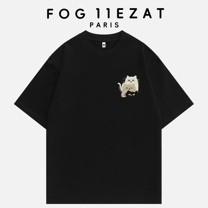 Fog 11Ezat Co-Branded Trendy Brand 2026 Spring/Summer New Round Neck Short-Sleeve Craft Small Logo Cat T-Shirt Top for Men and Women