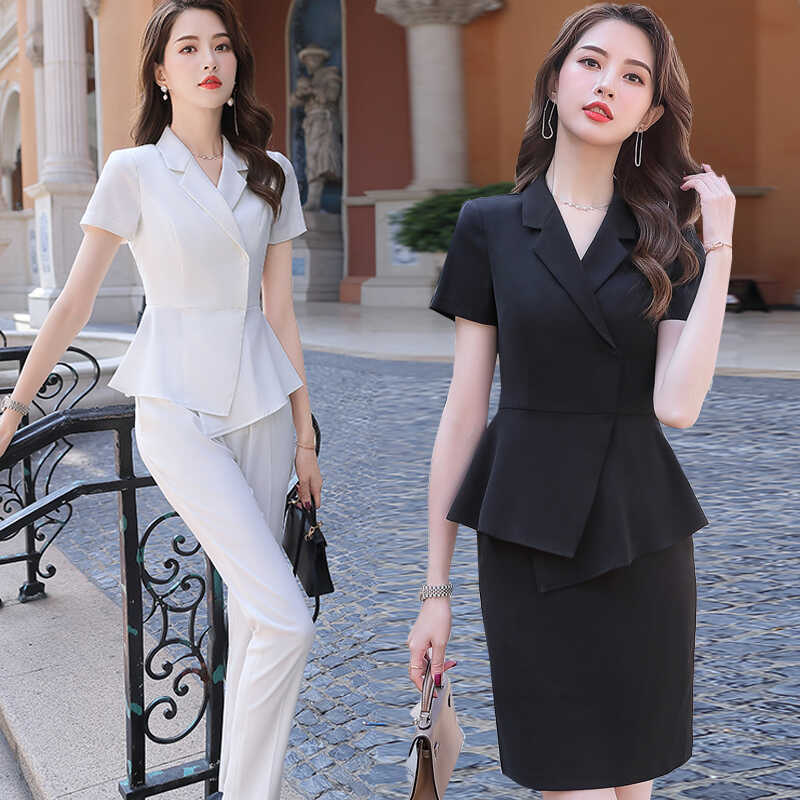 Fashionable and Elegant High-End Professional Suit for Women, Summer Short-Sleeved Thin Black Blazer, Formal Attire for Office Ladies