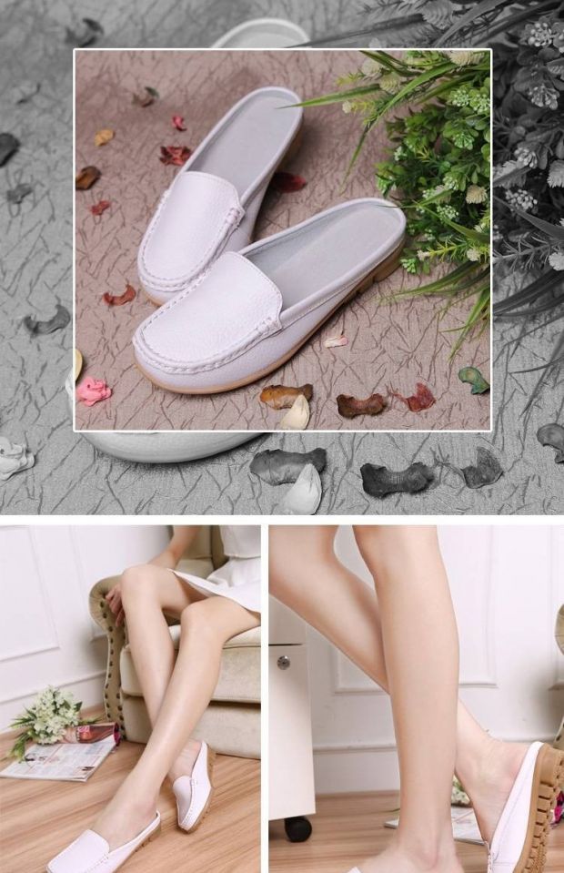 Đặc biệt hàng ngày dép nữ da Baotou một nửa dép đế bằng bằng phẳng đậu thoáng khí dép puma chính hãng
