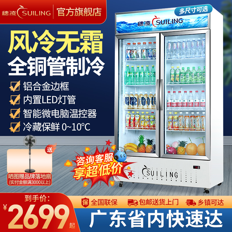 Ear-Ling Commercial Ice Cabinet Refrigerated Display Cabinet Double Door Frost-free Air-cooled Beverage Cabinet Cake Freshness fridge Vertical Ice Chest Freezer