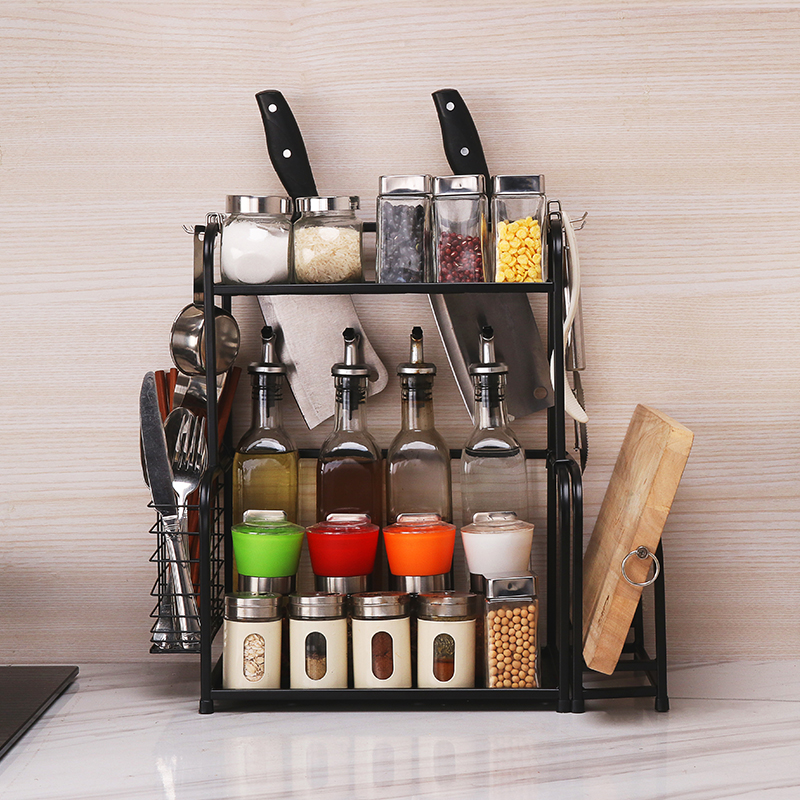 Kitchen shelf Storage shelf Seasoning tank shelf Multi-function oil, salt, sauce and vinegar bottle storage shelf Floor-to-ceiling multi-layer shelf
