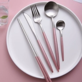 Золотая посуда из нержавеющей стали для домашнего использования, палочки для еды, комплект, розовое золото, 3 предмета