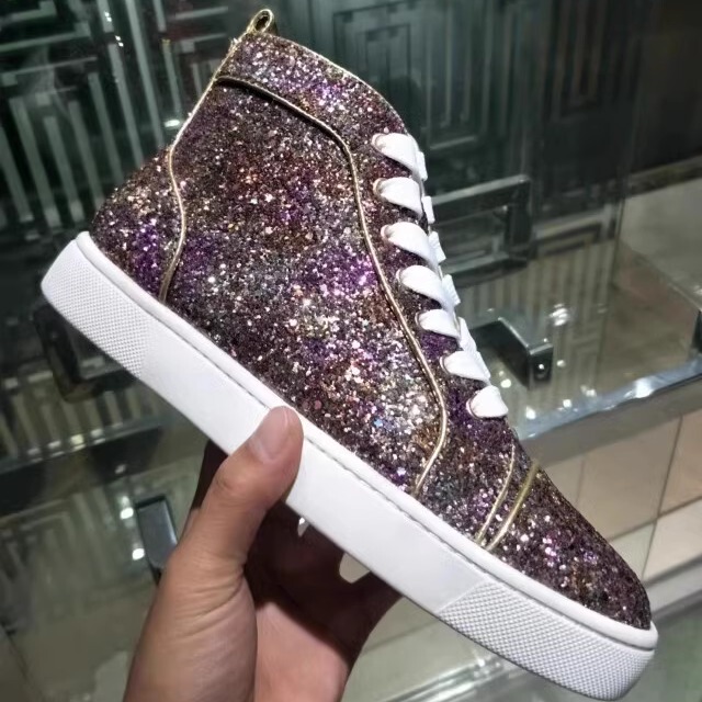 European and American Agz Cl Sequined High-Top Men's Shoes Genuine Leather Casual Sports Sneakers Fashion Trbottomy Couple Red Sole Women's Shoes Cool