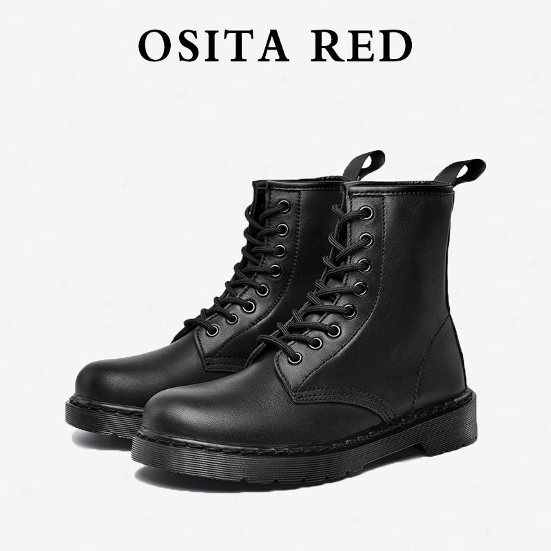 Osita Red New Black Martin Boots for Women, British Style, Popular on the Internet, Autumn and Winter Short Boots with 7cm Internal Height Increase, Motorcycle Boots