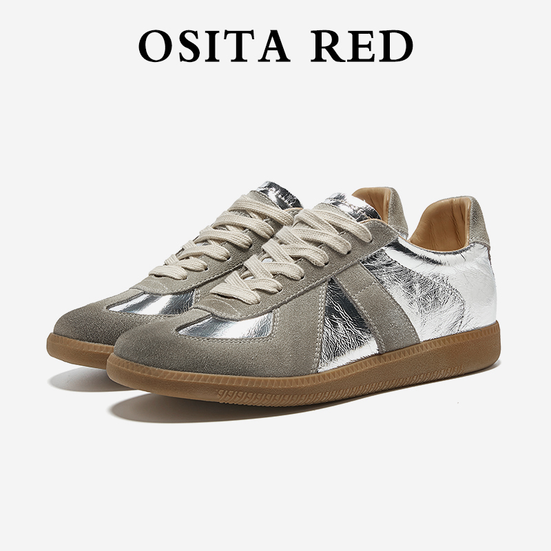 Osita Red Silver German Training Shoes for Women 2026 Spring/Summer New Retro Genuine Leather Versatile Flat Shoes with 5cm Internal Height Increase Osita Red Silver German Training Shoes for Women 2026 Spring/Summer New Retro Genuine Leather Versatile Flat Shoes with 5cm Internal Height Increase