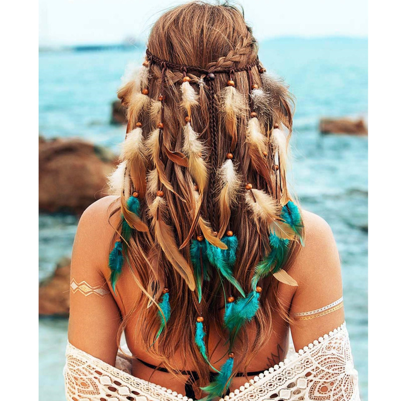 Gypsy Indian Style Headdress Bohemian Retro Feather Tassel Long Hair Headband Hair Accessories Women's Travel Accessories