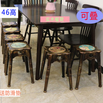 Home Japanese-style stacker solid wood dining stool computer Bench Book chair dining chair makeup stool shoe stool adult 46 high
