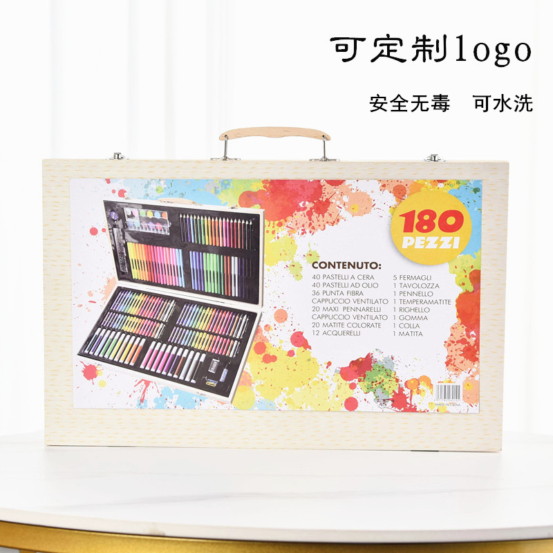 180 piece set wooden box children's drawing pen mobile studio gift box watercolor pen crayon children's art painting tool