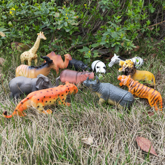 12 simulated soft rubber animal models wild set zoo toys giraffe tiger elephant lion panda