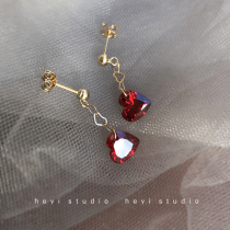 Small Sweetheart American Imports 14K Bag Gold Golden Bean Ear Nail Wine Red Sweet And Loving Zircons Pendant Earrings