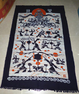Guizhou Miao Ethnic Handmade Batik Paintings for Home and Hotel Decoration, Batik Door Curtains, Batik Paintings, Handmade Fabric Batik