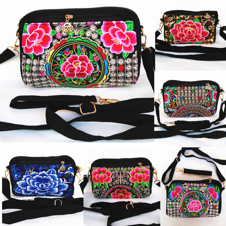 Ethnic Wind Double-sided Embroidered Bag Retro Hand Grab Bag Single Shoulder Bag Casual Bag Diagonal Satchel Embroidered Flower Bag