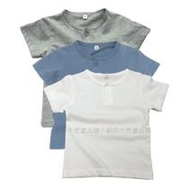 Foreign trade export organic cotton pure cotton mens baby womens baby solid color short-sleeved T-shirt Henry collar short-sleeved T-shirt