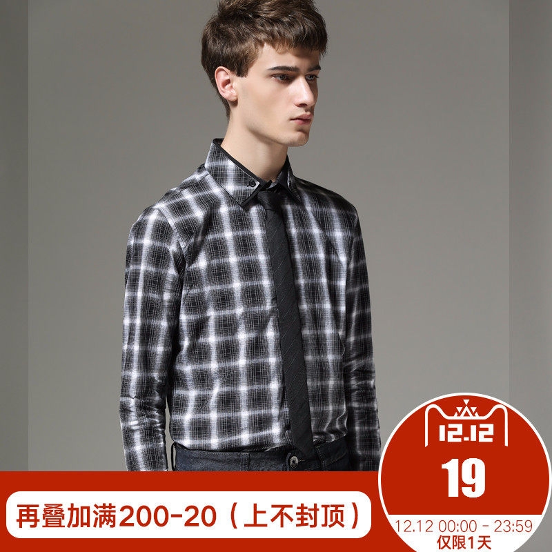 Egou2017秋冬新款长袖衬衫男士修身韩版休闲学生青年时尚寸衫潮男