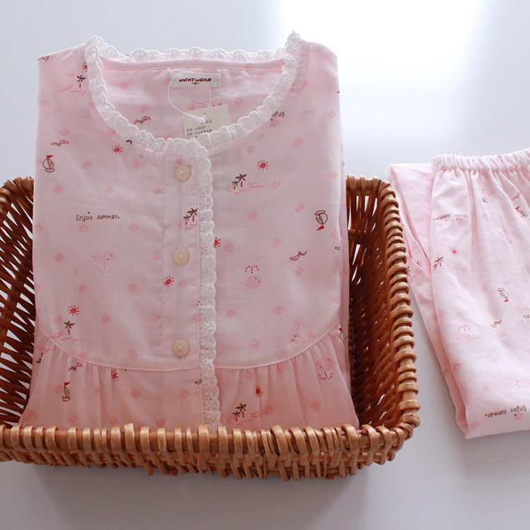 Skyfish Spring and Summer Mother and Child Pajamas Soft Breakthrough All Cotton Double-deck Gauze Summer Home Clothes