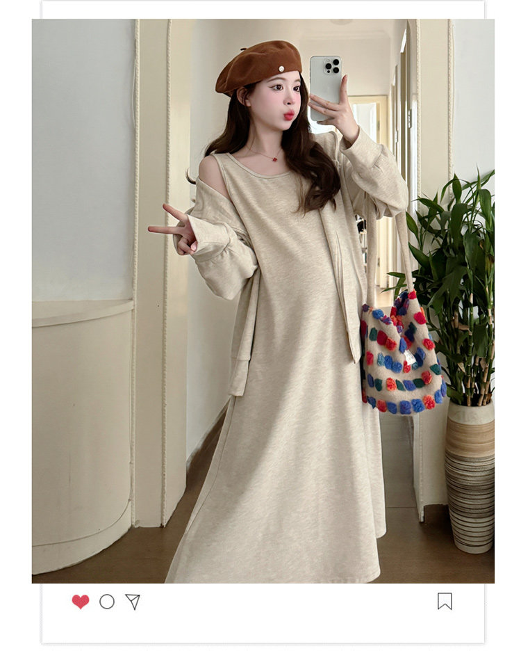Maternity Suit Autumn Outfit 2026 New Style Loose Slimming Tank Dress Hooded Cardigan High-End Two-Piece Set for Pregnant Mothers — 3