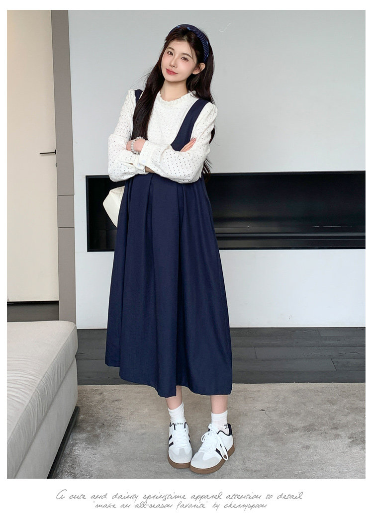 孕妇套装2026新款秋装高级感背带裙镂空针织上衣秋冬孕妈妈两件套 — 8