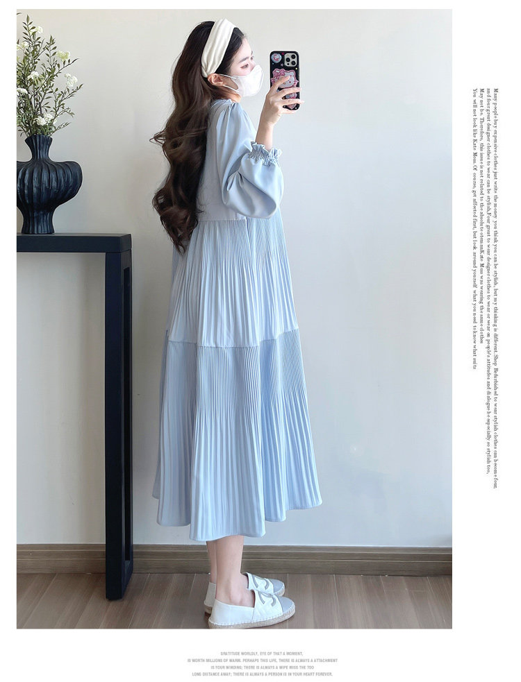 Maternity Wear 2026 New Autumn Style Loose Slimming Pleated Dress for Pregnant Mothers, High-End Nursing Long Dress — 12