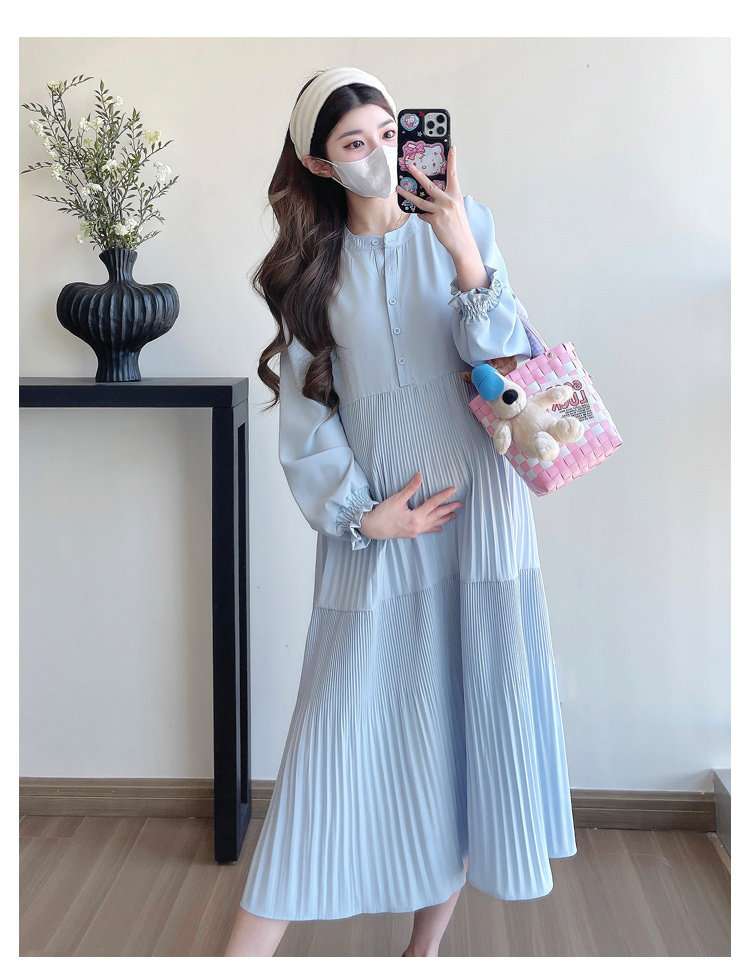 Maternity Wear 2026 New Autumn Style Loose Slimming Pleated Dress for Pregnant Mothers, High-End Nursing Long Dress — 17