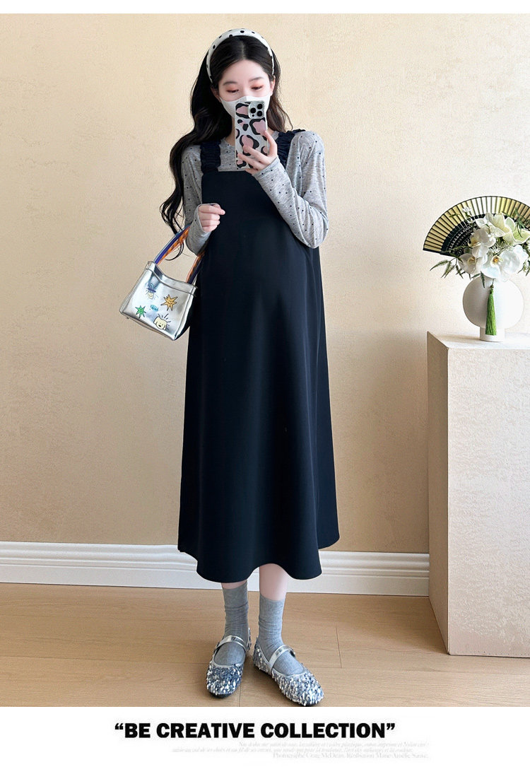 孕妇套装秋季2026新款宽松大码背带裙圆点上衣孕妈妈连衣裙两件套 — 10