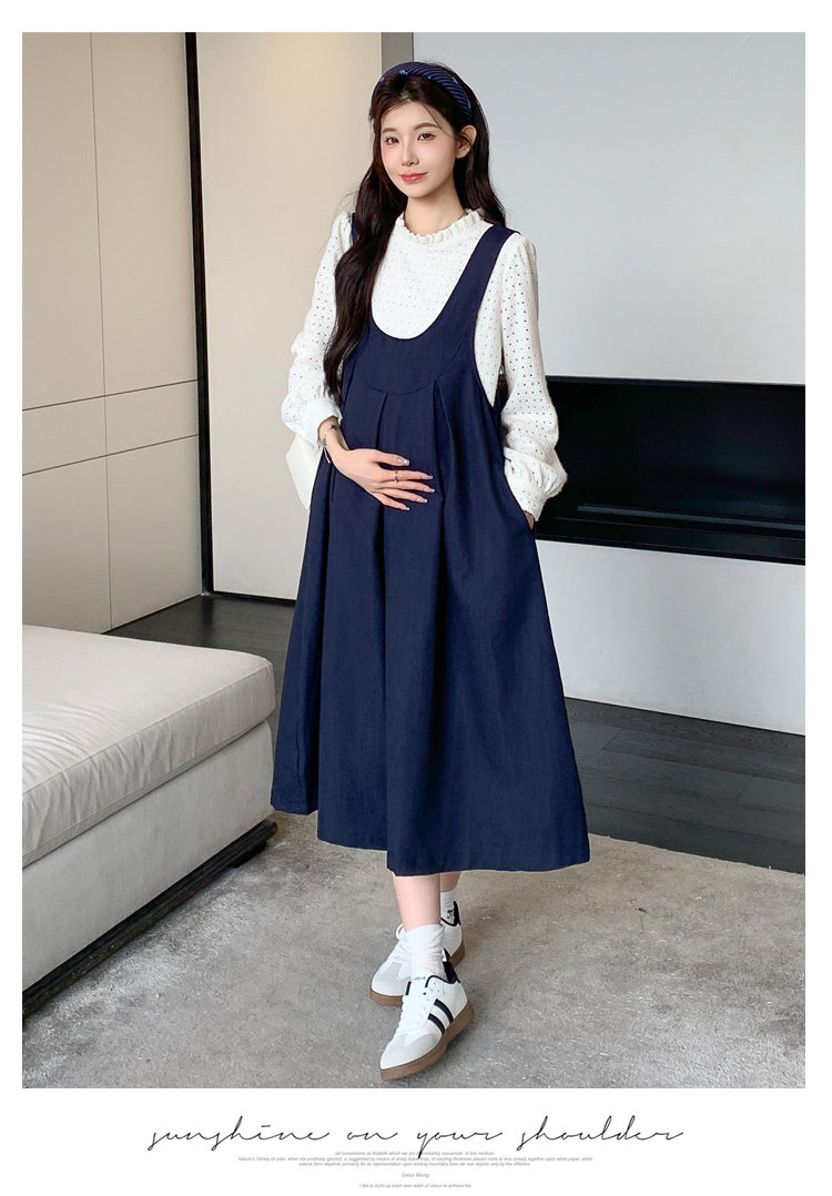 孕妇套装2026新款秋装高级感背带裙镂空针织上衣秋冬孕妈妈两件套 — 7
