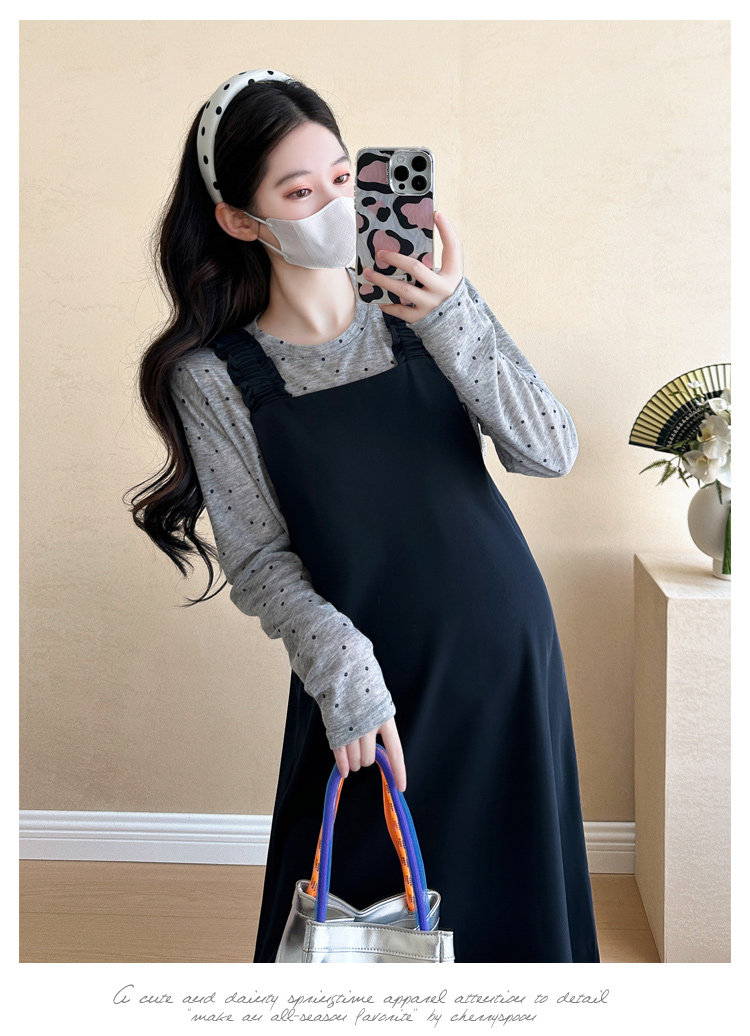 孕妇套装秋季2026新款宽松大码背带裙圆点上衣孕妈妈连衣裙两件套 — 8