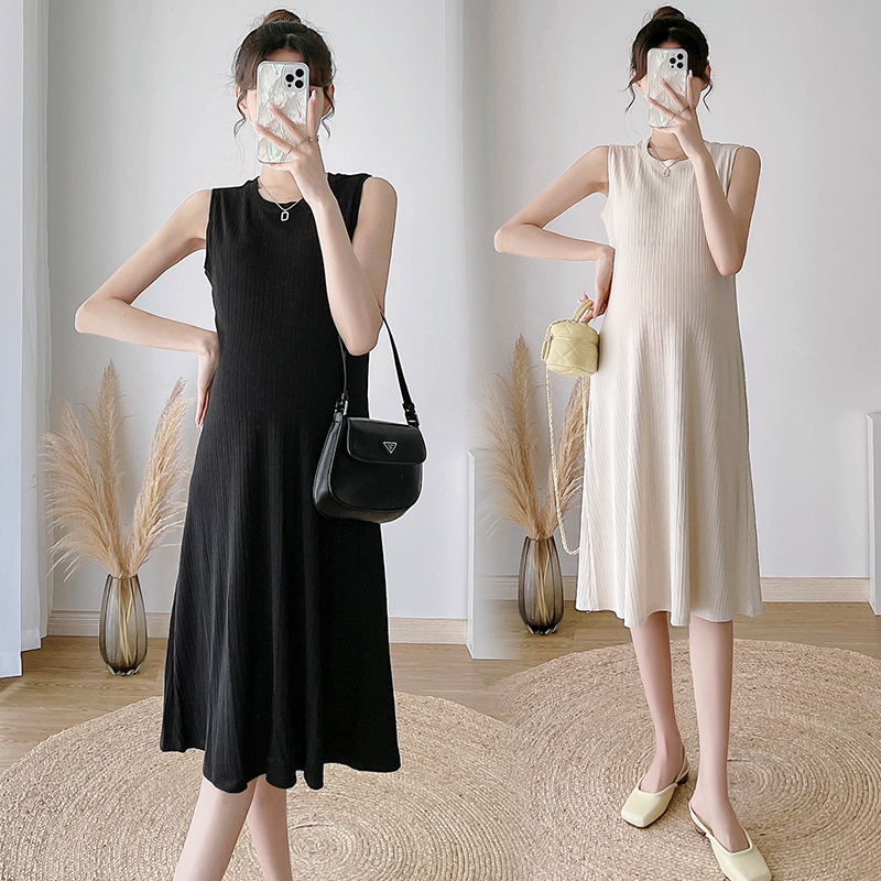 Pregnant woman with dress and summer clothes loose outside fashion sleeveless bottom dress surrogacy mistress Summer Pure Color Vest Dress-Taobao