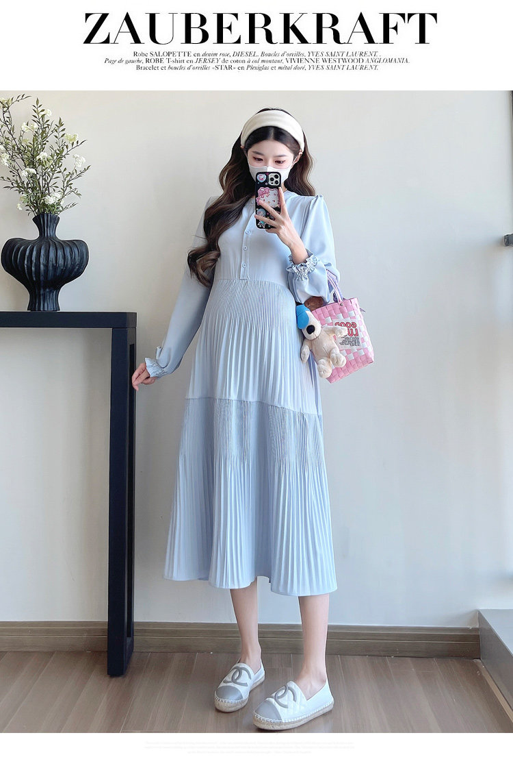 Maternity Wear 2026 New Autumn Style Loose Slimming Pleated Dress for Pregnant Mothers, High-End Nursing Long Dress — 15