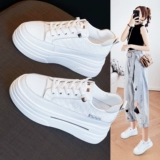 Высокая белая обувь, универсальные кроссовки на платформе, повседневная обувь, из натуральной кожи