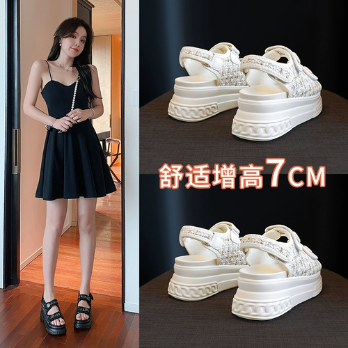 Летние сандалии на платформе, модная высокая универсальная спортивная пляжная обувь, в стиле Шанель