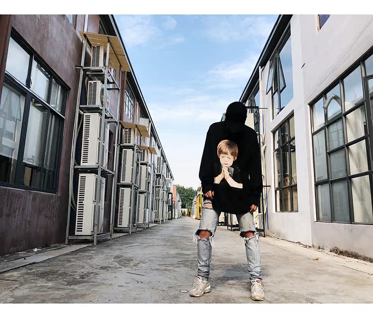 Châu Âu và Hoa Kỳ đường phố hip-hop đường dài oversize đoạn dài chạm đáy áo sơ mi nam và nữ áo thun dài tay cổ tròn BF áo thun đen nam