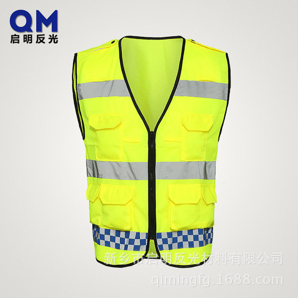Blue and white plaid British wind rescue warning traffic riding high-speed multi-pocket reflective vest safety reflective vest