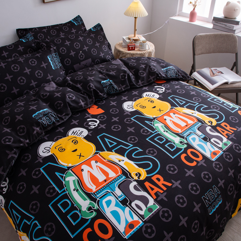 INS trendy brand net red style black four-piece quilt cover bedding quilt bed sheet dormitory upper and lower bunk three-piece set 4