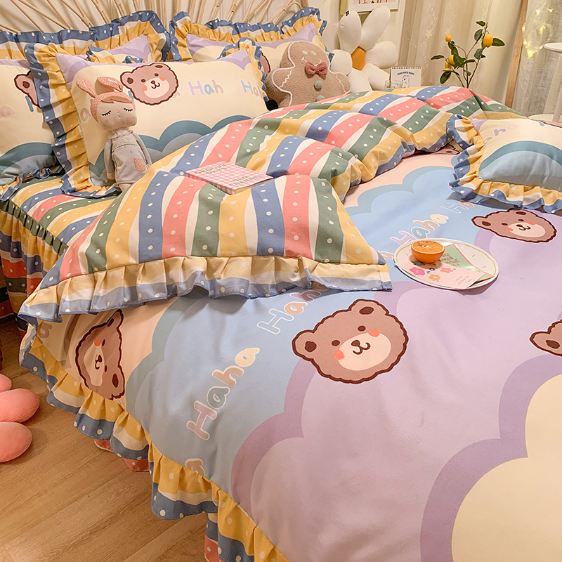 Princess Wind bed Four sets of sleeves Nordic Bedsheets Bed Girl Hearts Bed Skirt Summer Three Sets Bedding