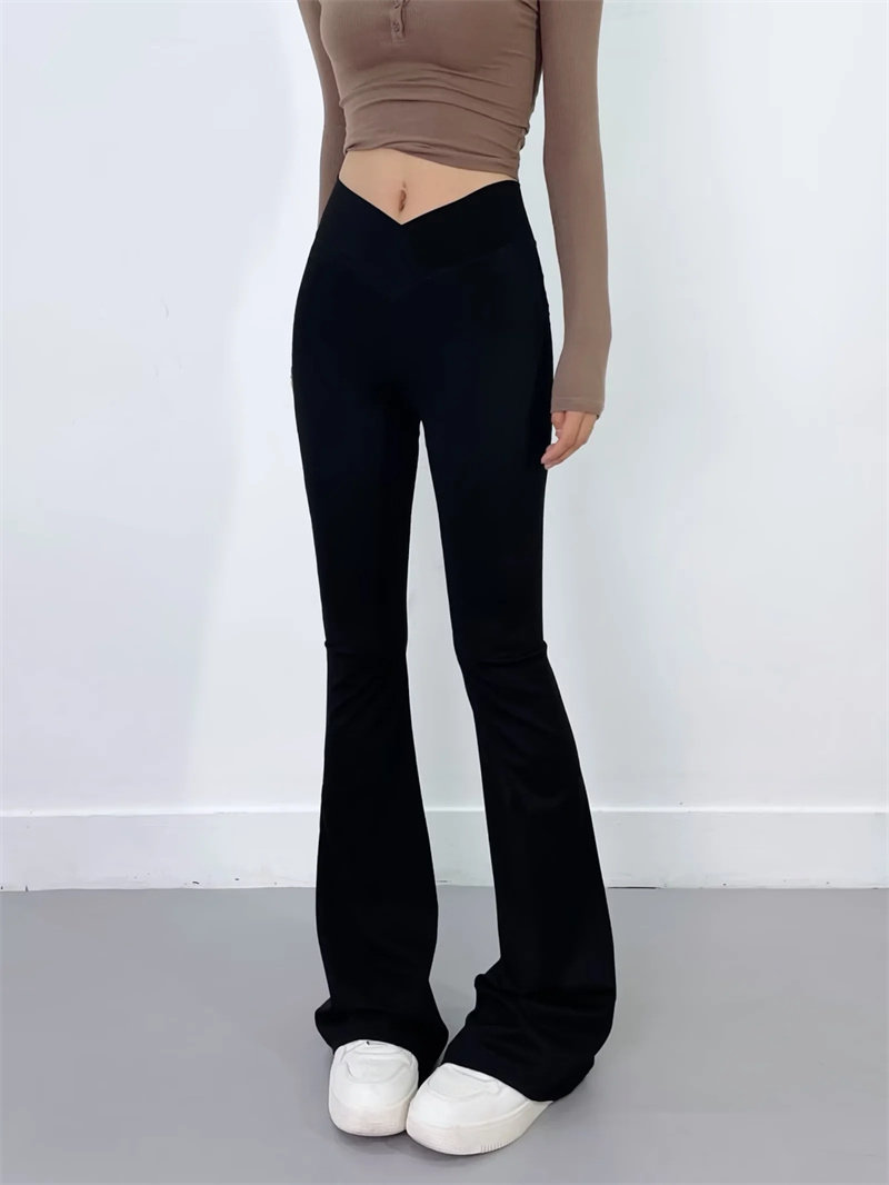 欧美范v字高腰微喇休闲裤女春秋辣妹紧身性感喇叭裤瑜伽拖地长裤详情3