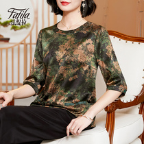 Middle aged mother weighs in real silk shirt woman loose big code crushed flowers mulberry silk blouse 2022 spring and summer new