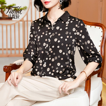 Middle aged mother weighs in real silk shirt woman big code satin mulberry silk blouse wave dot printed 2022 spring and summer new