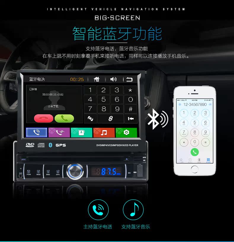 Máy nghe nhạc DVD phổ quát Điều hướng GPS tích hợp máy mp3 Điện thoại Bluetooth radio màn hình điện 7 inch - GPS Navigator và các bộ phận gps oto