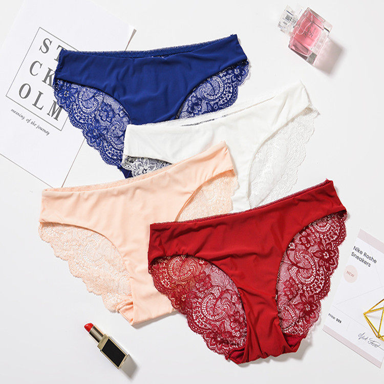 Milk silk lace stitching underwear female sexy European and American low waist solid color briefs