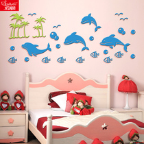 Childrens room acrylic wall stickers 3D three-dimensional Mediterranean cartoon animal Dolphin Blue creative wall decoration stickers