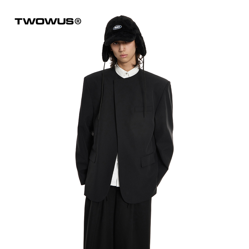 Twowus24Aw New High-End Simple Round-Neck Suit with Loose Shoulder Pads, Casual and Versatile for Both Men and Women